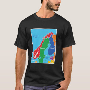 simplified Coloured Map of Norway with Neighbourin T-Shirt