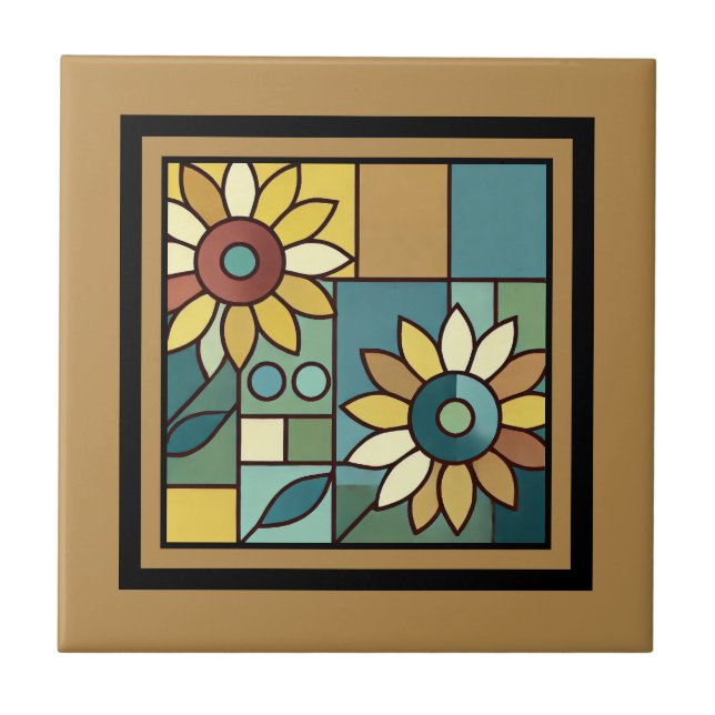 Simplified Sunflower Mosaic Ceramic Tile (Front)