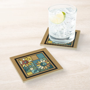 Simplified Sunflower Mosaic Glass Coaster