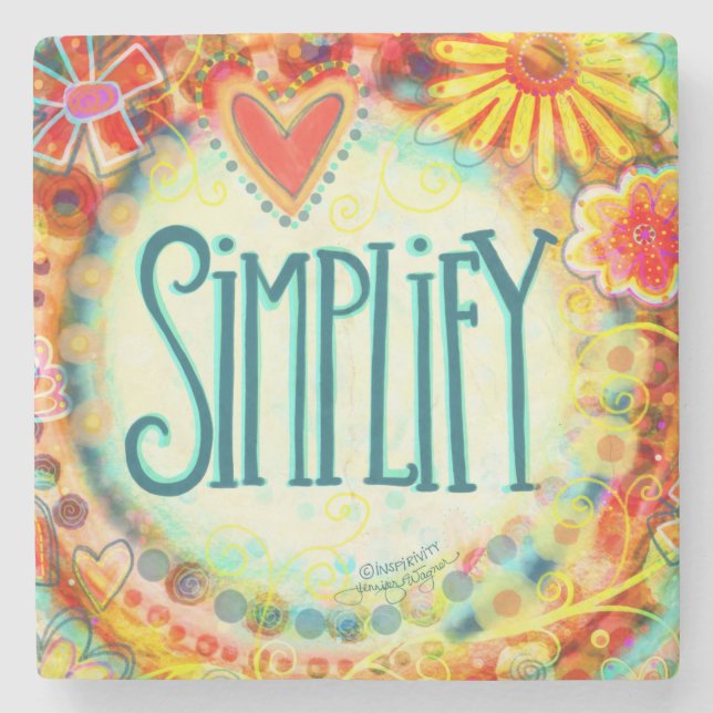 Simplify Pretty Whimsical Hearts Flowers Drink Stone Coaster (Front)