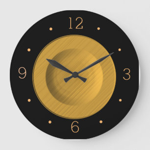 Simplistic Black and Yellow Gold> Wall Clock
