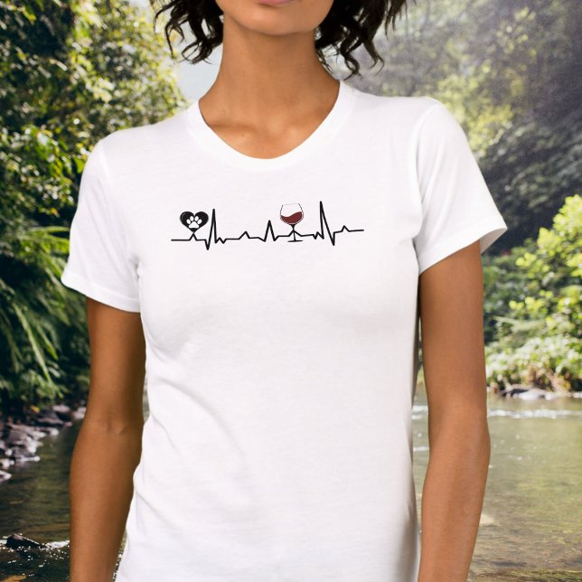 Simplistic Black Paws and Wine Heartbeat T-Shirt (Creator Uploaded)