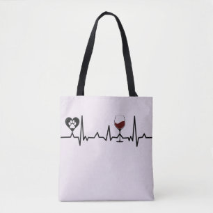 Simplistic Black Paws and Wine Heartbeat Tote Bag