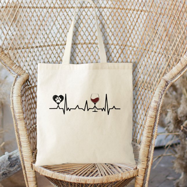 Simplistic Black Paws and Wine Heartbeat Tote Bag (Creator Uploaded)