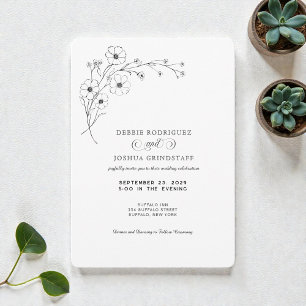 Simplistic Black White Floral Wedding Invitation