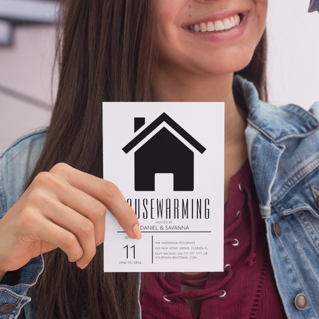 Simplistic Black & White Housewarming Party Invita Invitation (Creator Uploaded)