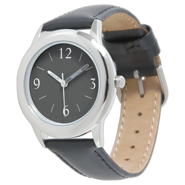 Simplistic Black with White Numerals> Men's Watch (Angled)