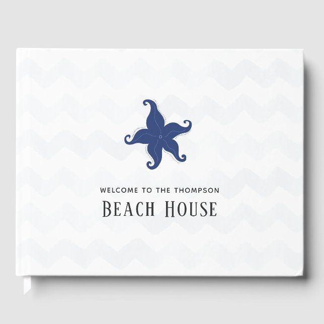 Simplistic Blue and White Beach House Guest Book (Front)