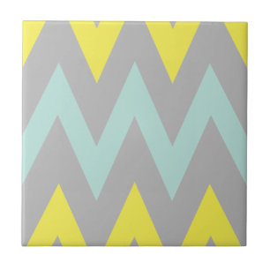 Simplistic Blue, Yellow and grey Chevron Tile