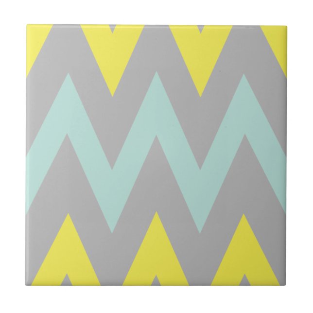 Simplistic Blue, Yellow and grey Chevron Tile (Front)
