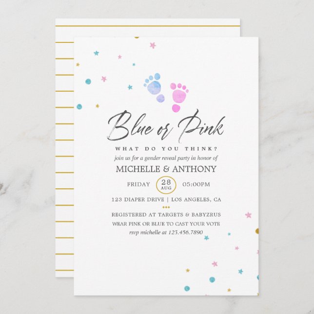 Simplistic Confetti Gender Reveal Party Invitation (Front/Back)