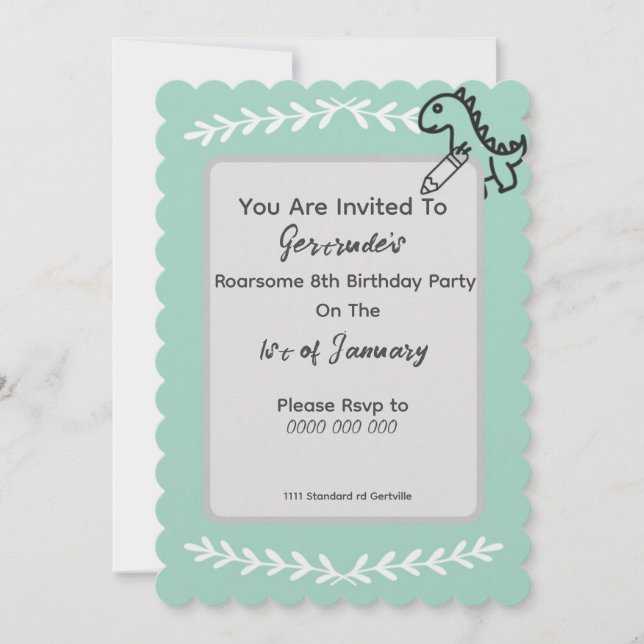 Simplistic Dinosaur Birthday Invite (Front)