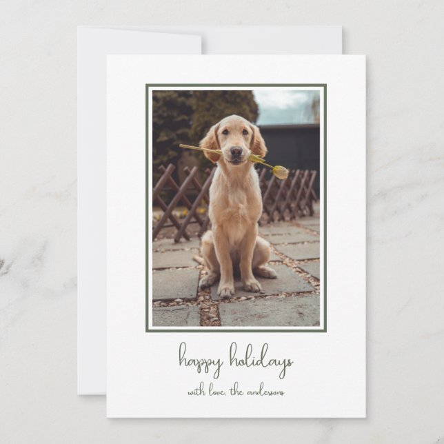 Simplistic Dog Photo Holiday Card (Front)
