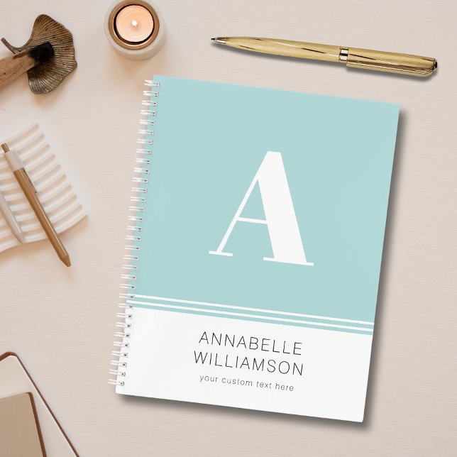 Simplistic elegant monogram mint green notebook (Simplistic and elegant monogram personalized notebook in mint green.)