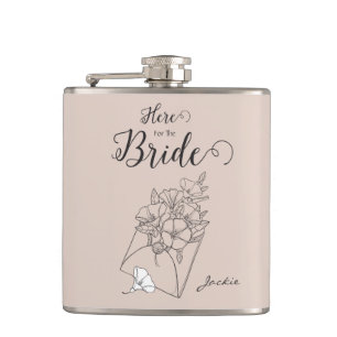 Simplistic Flower in Package Here for the Bride Hip Flask