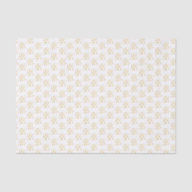 Simplistic Gold Star Pattern White Tissue Paper (Front)