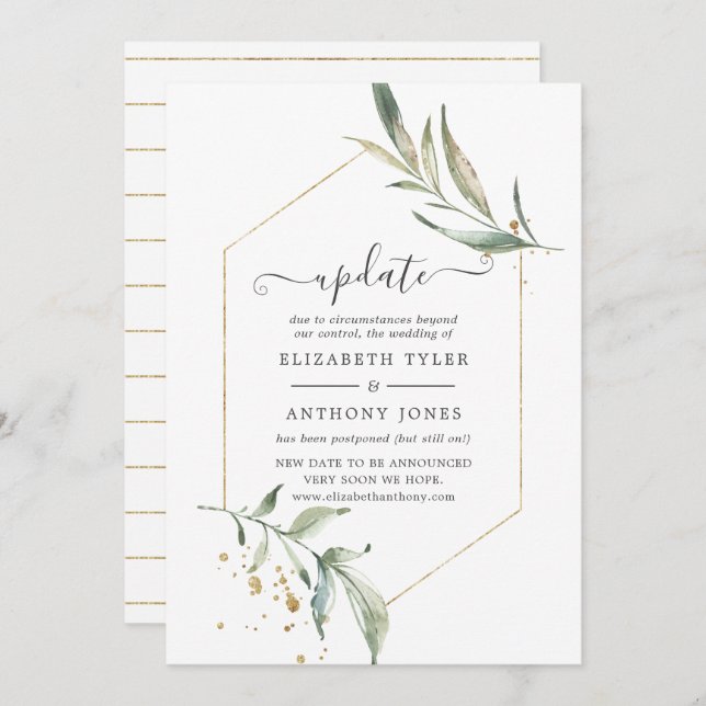 Simplistic Greenery Geometric Wedding Update Invitation (Front/Back)