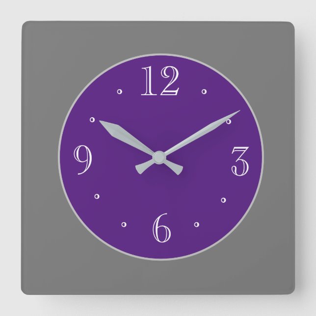 Simplistic Grey and Purple White Nos  Wall Clock (Front)