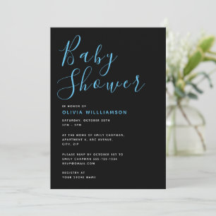 Simplistic Modern Black & Blue Baby Shower Invitation