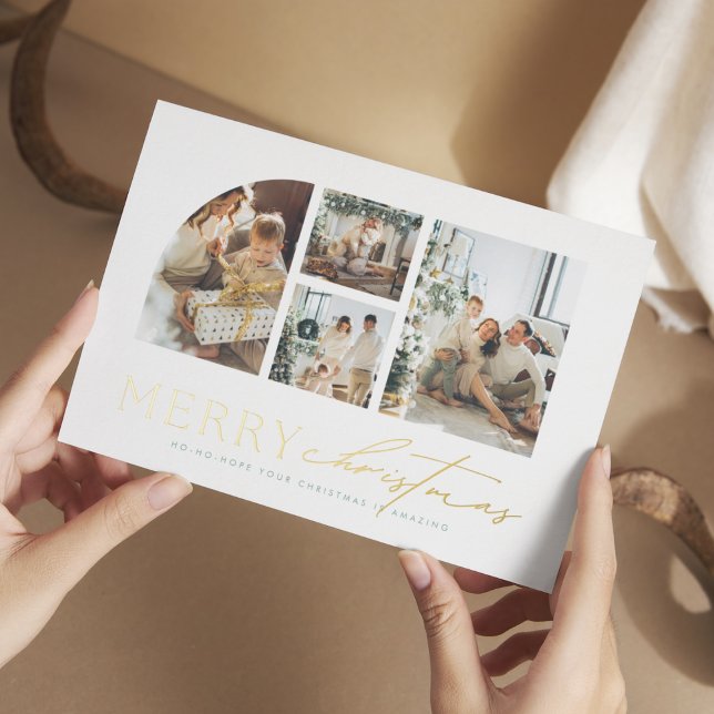 Simplistic Modern Photo Collage Christmas Foil Holiday Card (Creator Uploaded)