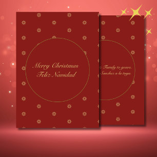 Simplistic Red and Golden Christmas Bilingual Holiday Card
