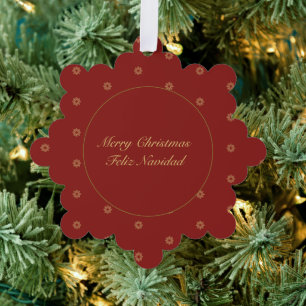 Simplistic Red and Golden Christmas Bilingual Tree Decoration Card