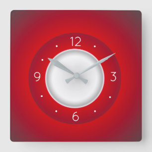 Simplistic Red and White > Square Kitchen Clocks