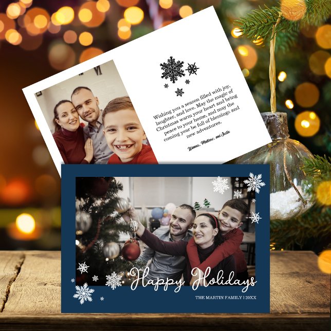 Simplistic Snowflakes Blue Photo Holiday Card (Creator Uploaded)