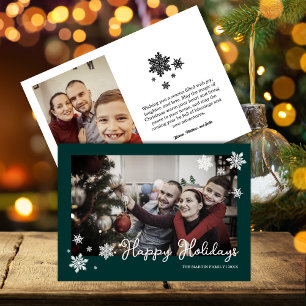 Simplistic Snowflakes Dark Green Photo Holiday Card