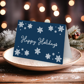 Simplistic Snowflakes Happy Holidays Blue Card