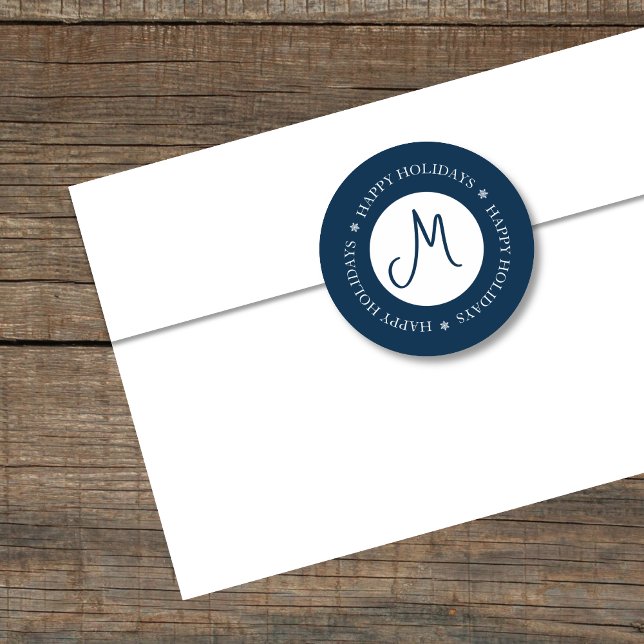 Simplistic Snowflakes Happy Holidays Blue Classic Round Sticker (Creator Uploaded)