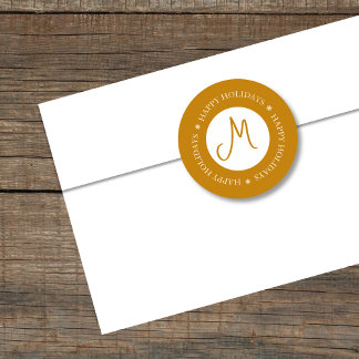 Simplistic Snowflakes Happy Holidays Golden Yellow Classic Round Sticker