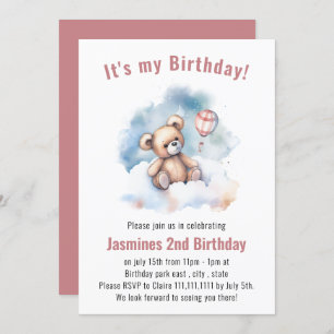 Simplistic teddy bear birthday Invitation