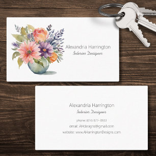 Simplistic Watercolor Flowers in Vase Business Card