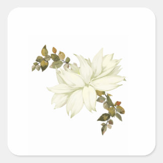 Simplistic White Flower and Foliage Square Sticker