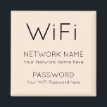 Simplistic WiFi Details Network Password Cream Magnet<br><div class="desc">Keep your WiFi details always readily available on your fridge for easy access, with simply the relevant information in simplistic elegant typography which you can easily personalise with your own network information and password. You can also change the cream background to another colour if you wish via the customise further...</div>