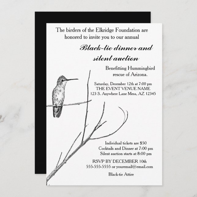 Simply a Hummingbird on a stick invite (Front/Back)