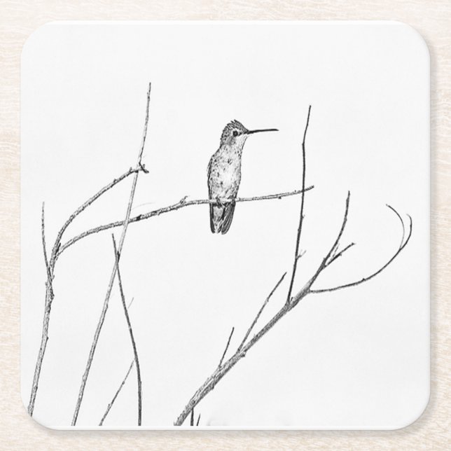 Simply a Hummingbird on a stick Square Paper Coaster (Front)