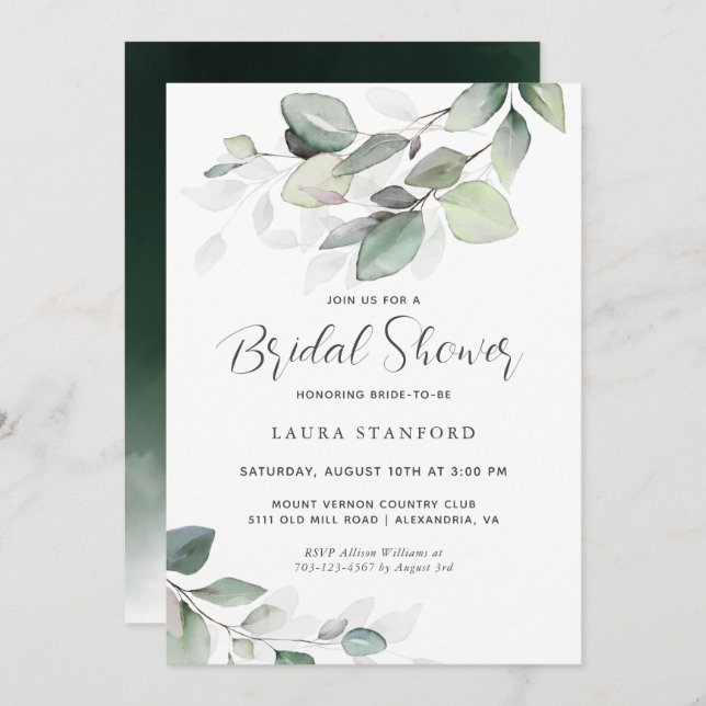 Simply Beautiful Botanical Greenery Bridal Shower Invitation (Front/Back)