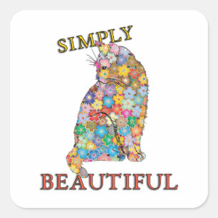 Simply Beautiful Colourful Flowers Cat Love  Square Sticker