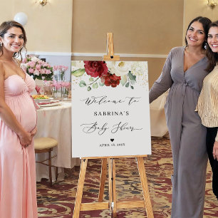 Simply Beautiful Red White Floral Baby Shower Sign