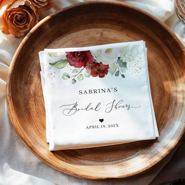 Simply Beautiful Red White Floral Bridal Shower Napkin (Creator Uploaded)
