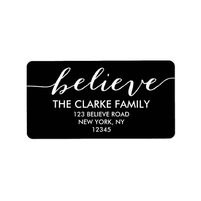 Simply Believe Black White Holiday Greeting Label (Front)