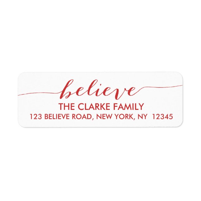 Simply Believe Red Return Address Label (Front)