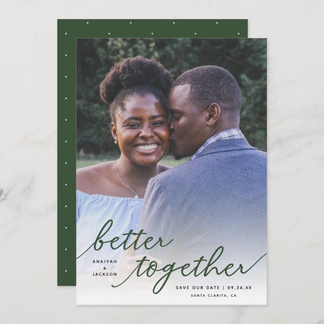 Simply Better Together Script Full Photo | Green Save The Date (Front/Back)