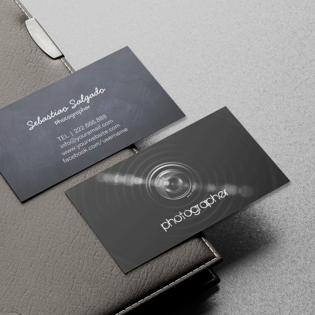 Simply Black and White Photographer Camera Lens Business Card (Creator Uploaded)