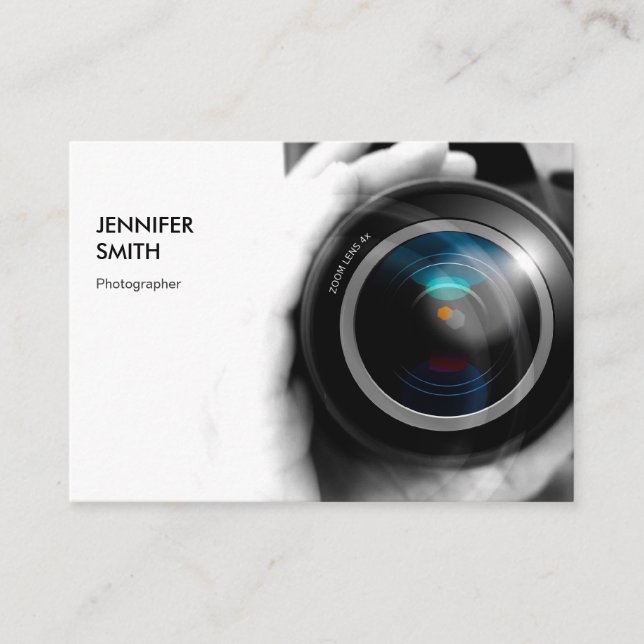 Simply Black and White Photographer Camera Lens Business Card (Front)