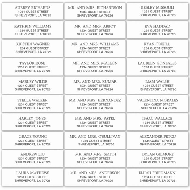 Simply Black on White Wedding Guest Address Labels (Front)