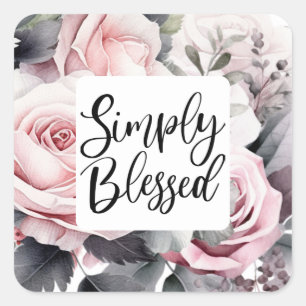 Simply Blessed Christian Saying Floral Square Sticker