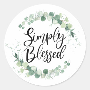 Simply Blessed Christian Saying Greenery Classic Round Sticker